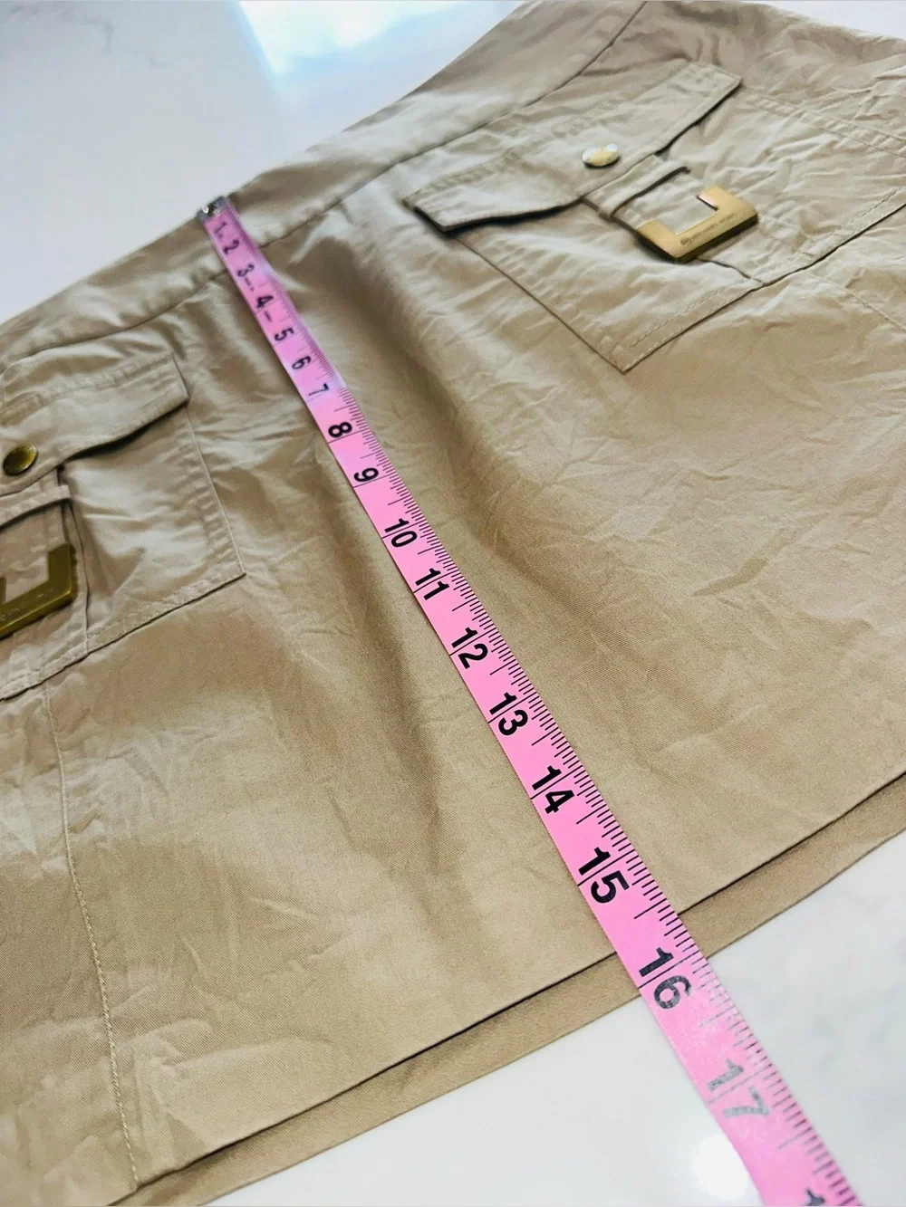 MICHAEL KORS 14~KHAKI UTILITY CARGO MINI SKIRT~FRONT FLAP POCKETS GOLD DETAILS